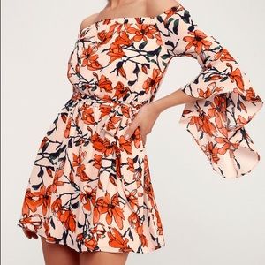 Lulus Blushing Bloom Floral Off the Shoulder Dress